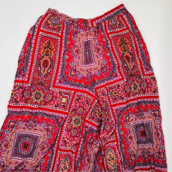 VTG 70s Handmade & OOAK Women’s Wide Leg Super Flare Culottes Pants Red Paisley - Picture 2 of 15